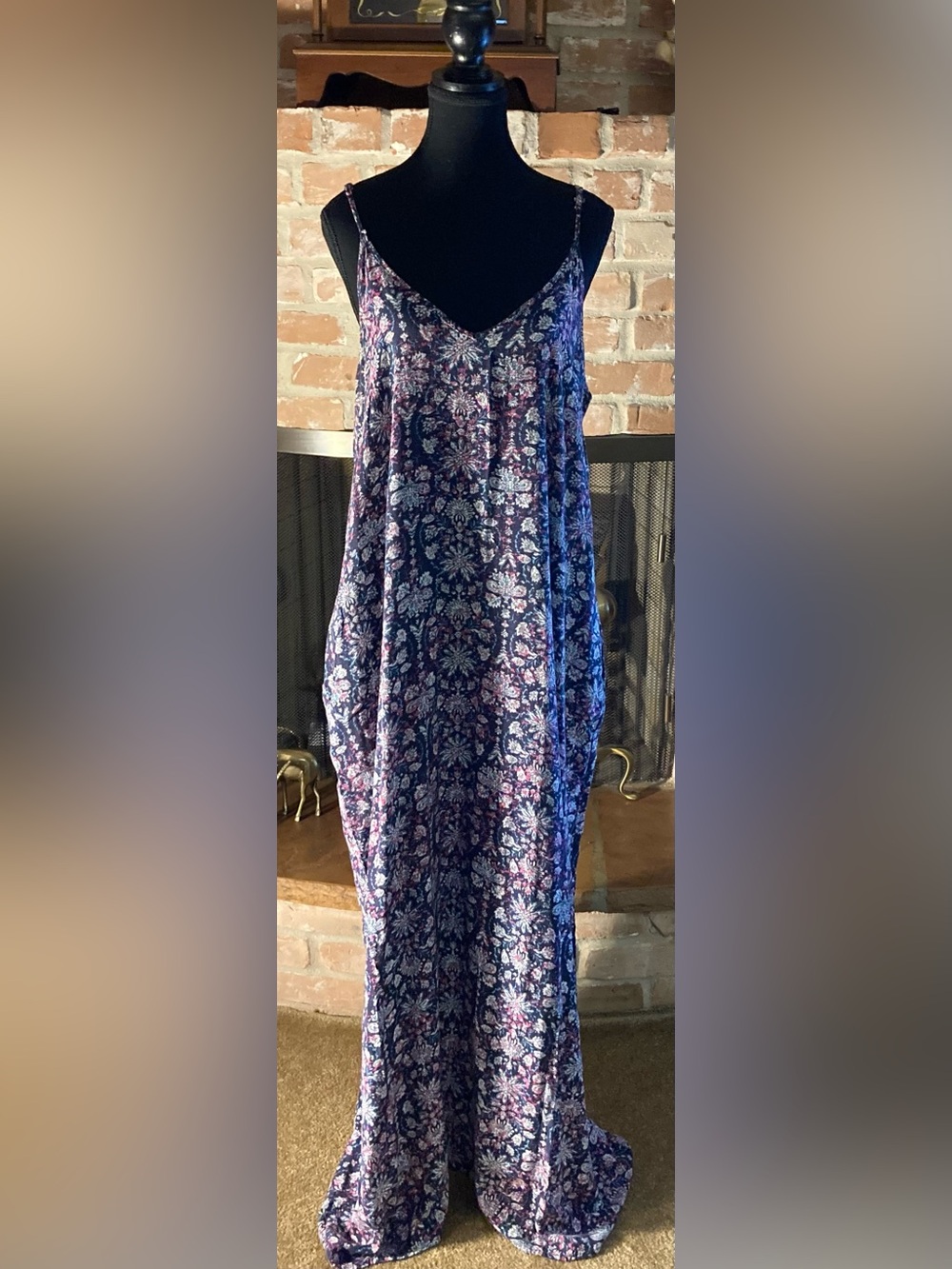 Xhilaration Navy Floral Maxi Dress with Pink and Light Blue Accents